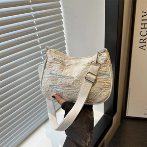 Sac à Épaule en Nylon de Mode pour Femme Avec Broderie de Vagues Colorées Petit Sac à Bandoulière Hobo Tendance 2025