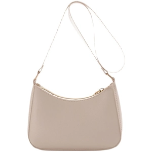 Minimalist beige hobo bag in lychee pattern faux leather with shoulder strap