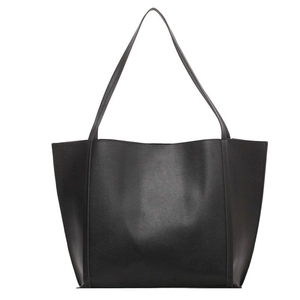 Minimalist black large capacity tote bag with dual straps and refined stitching detail