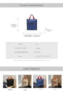 Detailed size chart and multi-color specifications for the minimalist fabric tote bag