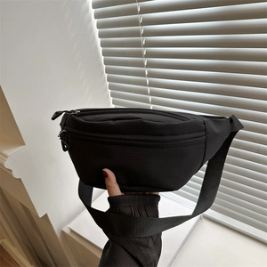 Minimalist Nylon Grid Waist Bag Women Double Zipper Adjustable Strap Trendy Chest Pack Casual Streetwear Fanny Pack