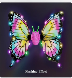 Detail of motorized glowing butterfly wings with colorful LED lights for party performance