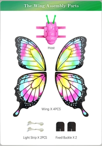 Detailed parts kit for electric butterfly wings including pink host, wings and light strips
