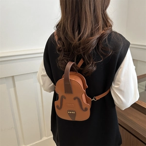 Unique violin-shaped crossbody bag for women in premium brown PU leather finish