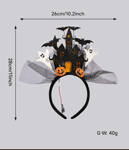 Tableau des tailles du serre-tête Halloween LED avec dimensions 26x28cm et interrupteur