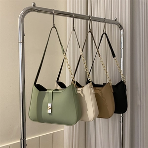 Fashion Minimalist PU Leather Underarm Bag Women New Trend Solid Color Shoulder Crossbody Bag With Metal Chain And Rotary Lock