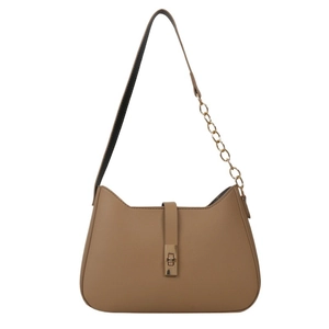Minimalist khaki half-moon underarm bag with gold twist lock and chain strap