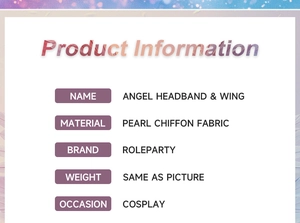 Detailed specs of the angel headband and wing made from premium pearl chiffon fabric