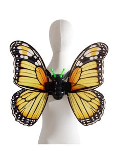 Detail of electric butterfly wings with yellow bionic patterns and adjustable straps