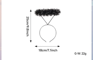 Size specifications for black angel halo headband with dimensions 25cm by 18cm and 22g weight