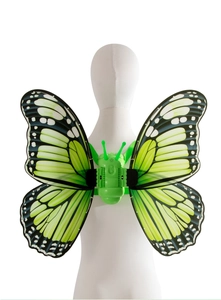 Macro detail of electric butterfly wings with yellow-green patterns and motor unit