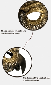 Detailed macro view of realistic eagle mask with golden feather textures and sharp beak