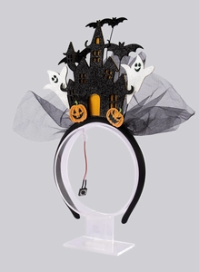 Détail de serre-tête LED Halloween avec château chauve-souris fantôme citrouille