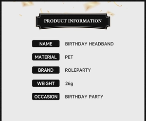 Detaillierte PET-Materialspezifikationen und 26g Gewicht für Happy Birthday Stirnband