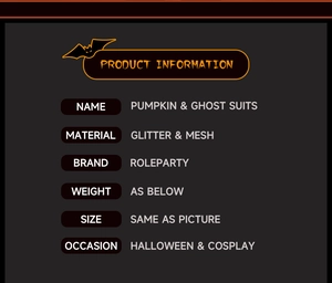 Detailed product information for Pumpkin & Ghost Suits made of glitter mesh for Halloween