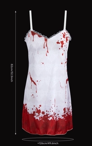 Ghost bride dress size chart showing 82cm length and bloody pattern for Halloween cosplay