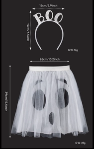 Ghost themed Halloween TUTU skirt set and BOO headband with detailed size measurements