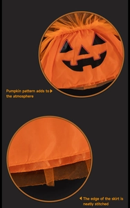 Detail of the orange pumpkin tutu skirt showing neat stitching and festive pattern