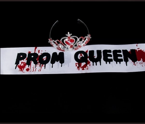 Halloween blood-stained Prom Queen sash and sparkling rhinestone tiara set for cosplay