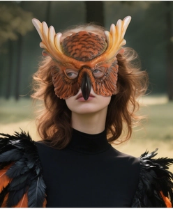 Detailed realistic owl masquerade mask with textured feathers and beak for cosplay parties