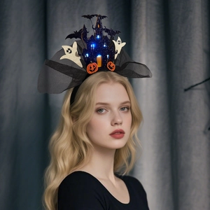 Serre-tête Halloween avec château lumineux, fantômes blancs et motifs citrouille