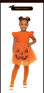 Detail view of pumpkin tutu dress set with headband and leggings for kids cosplay
