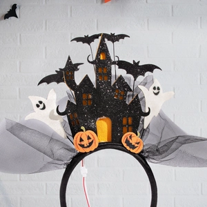Serre-tête lumineux d'Halloween avec fantômes blancs, château et citrouilles