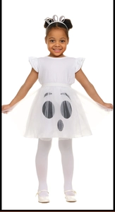Close-up of kids white ghost tutu dress with sparkly BOO headband and cute socks