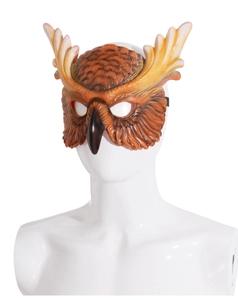 Detailed realistic owl mask with feather texture on a mannequin for carnival party