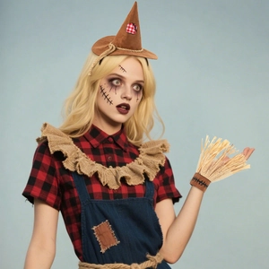 Σετ cosplay σκιάχτρο Halloween με καπέλο patchwork και αξεσουάρ καρπού από σχοινί