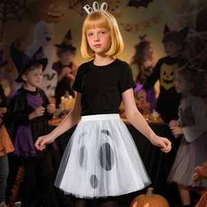 Halloween girls pumpkin white ghost tutu skirt set with BOO headband for party cosplay costume