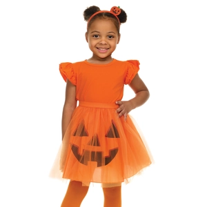 Toddler girls Halloween pumpkin costume set with orange tutu and headband for cosplay party