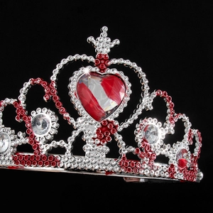 Elegant silver heart crown with red rhinestones for Halloween ghost bride costume