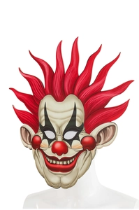 Masque de clown en EVA détaillé avec cheveux rouges et sourire effrayant pour cosplay