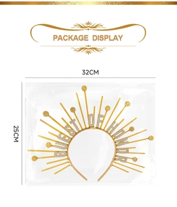 Package display of a gold halo headband with Guest of Honor text, size 32cm by 25cm
