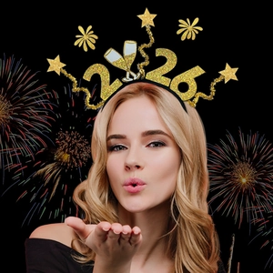 2026 Happy New Year Fireworks Headband Glitter Gold Champagne Star Party Headwear Festive Costume Hair Accessory For Unisex