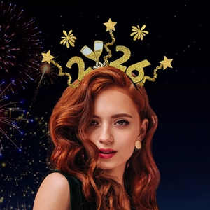 Sparkling 2026 Happy New Year headband with glitter stars and champagne glass decor