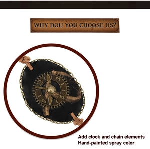 Detail of steampunk pirate eyepatch with clockwork gears and bronze metal chains
