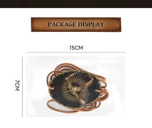 Steampunk eye patch package display with dimensions 15cm x 7cm on white background