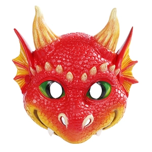 Red dragon mask for children Halloween parties featuring realistic scales and green eyes