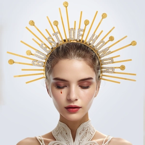 Golden Sunburst Halo Headband With Silver Glitter Guest Of Honor Lettering For Women Party Birthday Celebration Goddess Cosplay Headpiece