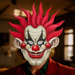 Masque de Clown Effrayant Pour Halloween Cosplay Costume Fête Masque d'horreur en EVA Avec Cheveux Rouges Accessoire Pour Adultes