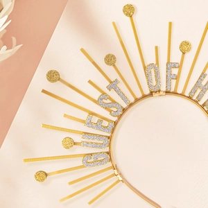 Golden Sunburst Halo Crown with Guest of Honor Lettering for Party Cosplay