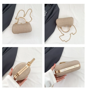 Champagne gold evening clutch with sparkling sequins and diamond-studded clasp detail