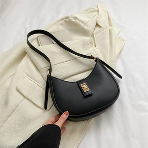 Sac Sous Le Bras en Cuir PU Rétro Français Pour Femme Minimaliste Hobo Demi-lune Avec Boucle En Métal Doré Sac À Épaule