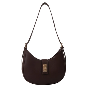 Sac sous le bras vintage marron foncé avec boucle dorée et design en demi-lune