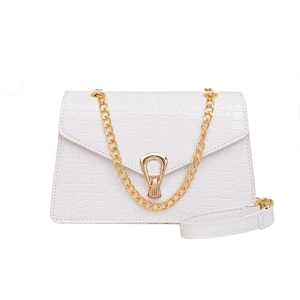 Elegant white crocodile pattern crossbody bag with gold hardware and chunky chain strap