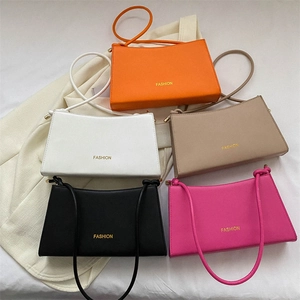 Fashion Underarm Bag For Women PU Leather Simple Baguette Shoulder Bag With Knotted Strap Letter Print Trendy Daily Handbag