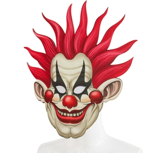 Masque de clown EVA effrayant avec cheveux rouges et sourire pour cosplay et fêtes