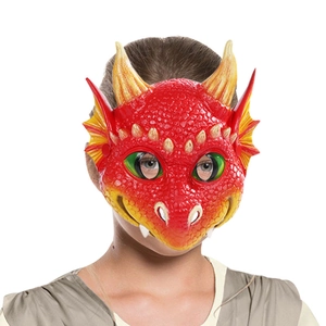 Realistic red dragon mask for kids featuring detailed scales and bright orange horns